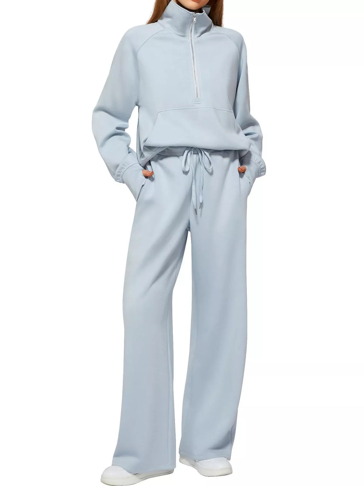 Half-zip top and pants set, light blue front