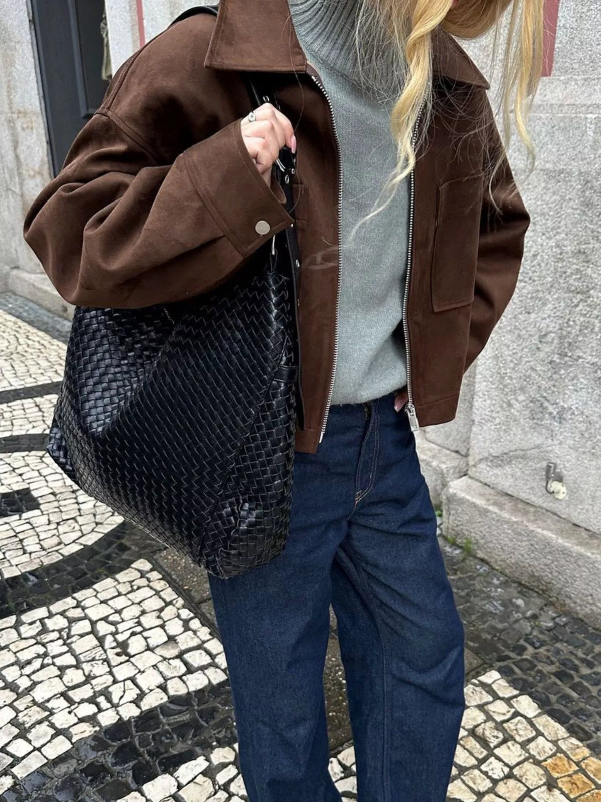 Faux Suede Utility Jacket with Front Pockets, cuff detail