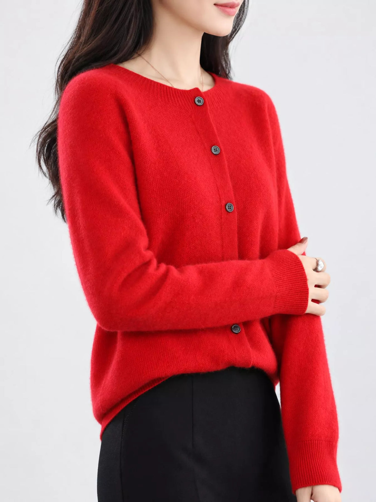 Ribbed cardigan, red side