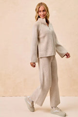 Trendsi BiBi Two Tone Rib Texured Knit Collared Top with Zip Up -