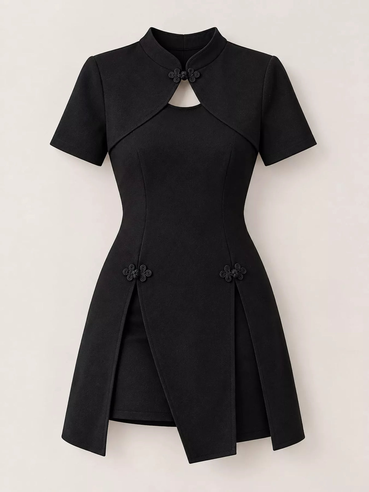 Black cutout romper dress laid flat