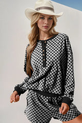 Trendsi Double Take Checkered Half Button Top and Shorts Set -