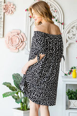 Trendsi Heimish Full Size Short Sleeve Off Shoulder Animal Mini Dress Plus Size -