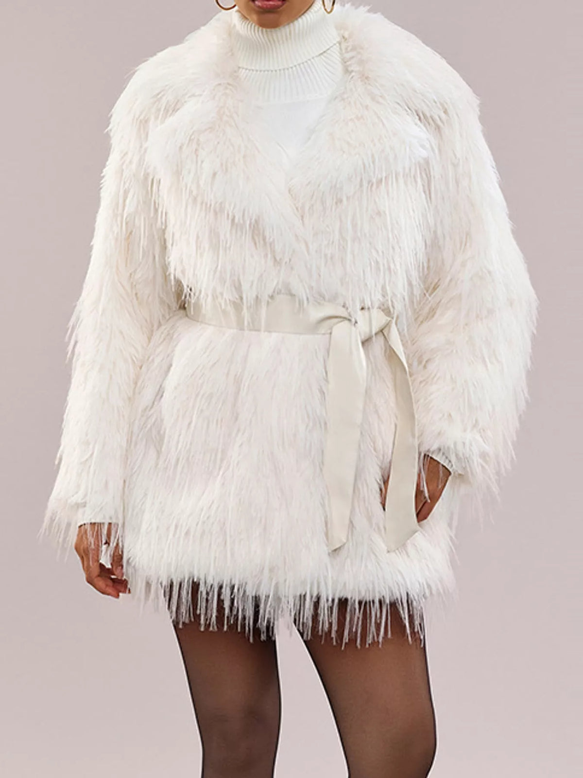 Faux Fur Shaggy Coat in white