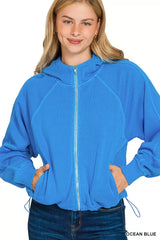 Trendsi Zenana Fleece Pigment Dye Zip Up Hoodie with Pockets -