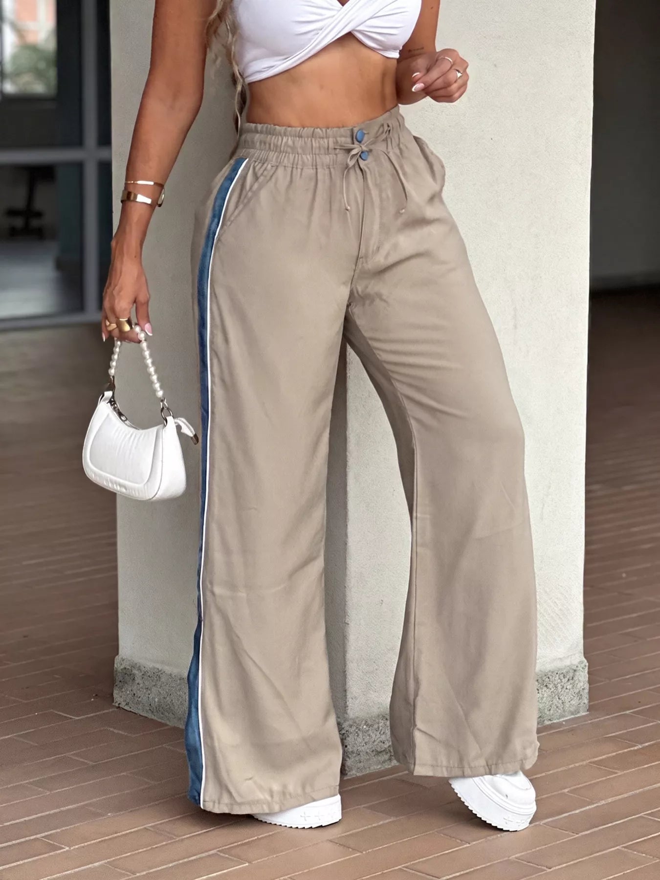 Trendsi Contrast Side Panel Wide Leg Pants -