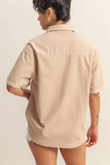 Trendsi HYFVE Short Sleeve Button Down Oversized Shirt - Shirts
