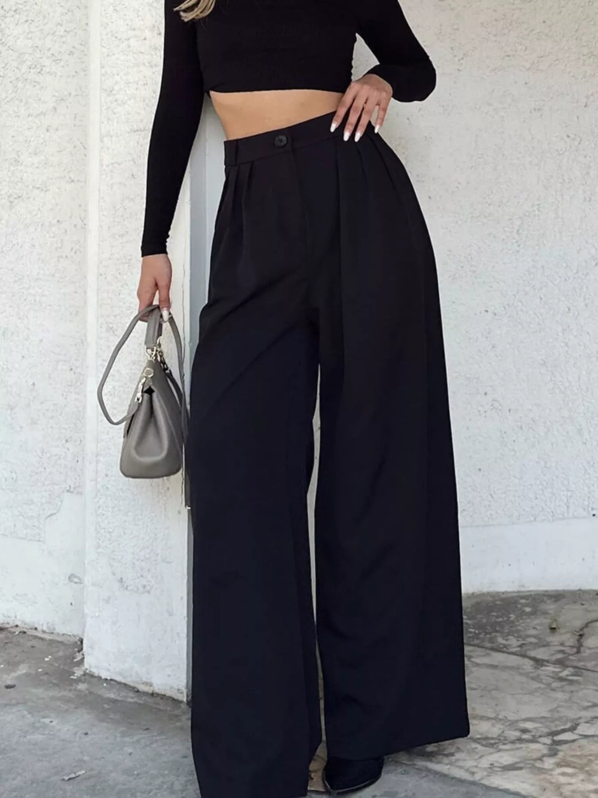 Trendsi High-Waisted Pleated Wide-Leg Pants -