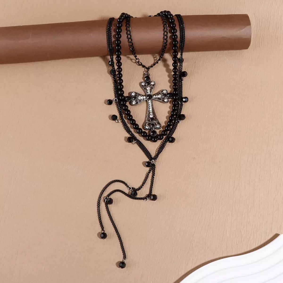 Trendsi Pearl Cross Pendant Necklace 3 Piece Set -