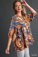 Trendsi Umgee Mix Paisley Boho Tunic Blouse -