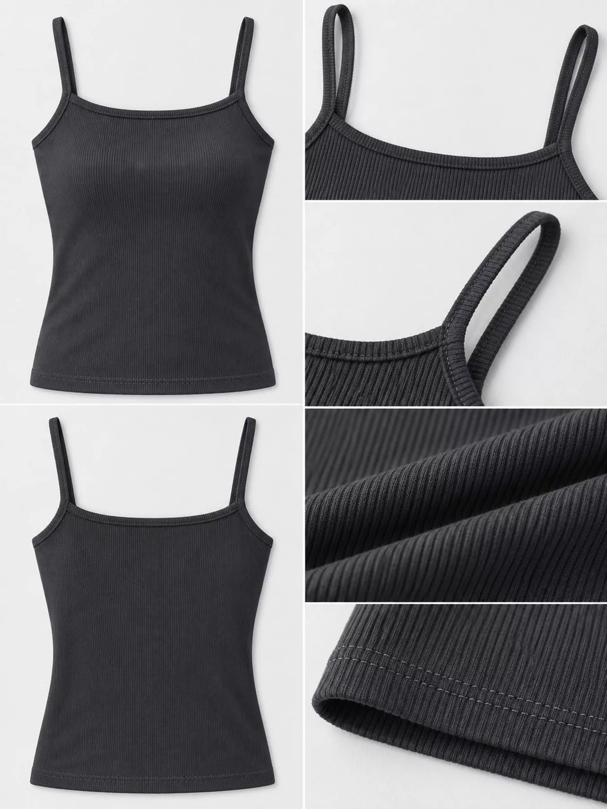 Slim-Fit Ribbed Square Neck Cami Top — garment construction details