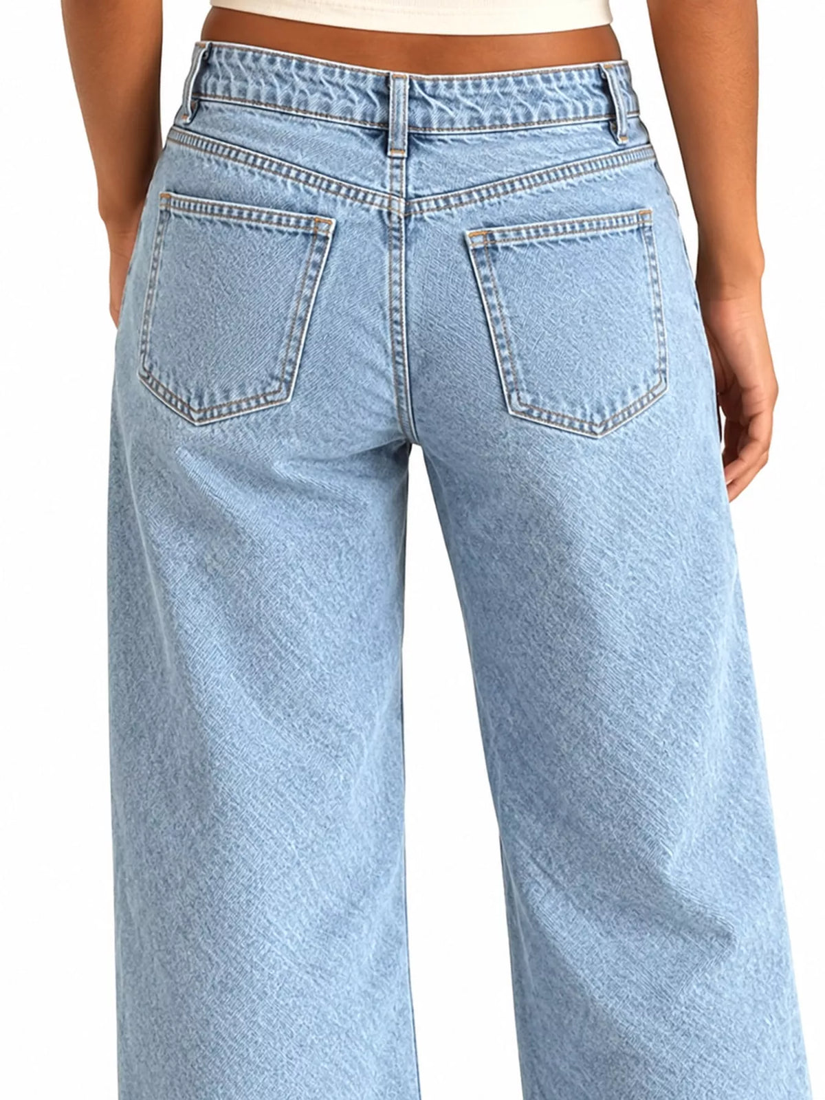 Wide-Leg Vintage Wash Jeans in light blue, back view