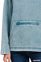 Trendsi Zenana Fleece Washed High Neck Kangaroo Pocket Sweatshirt -
