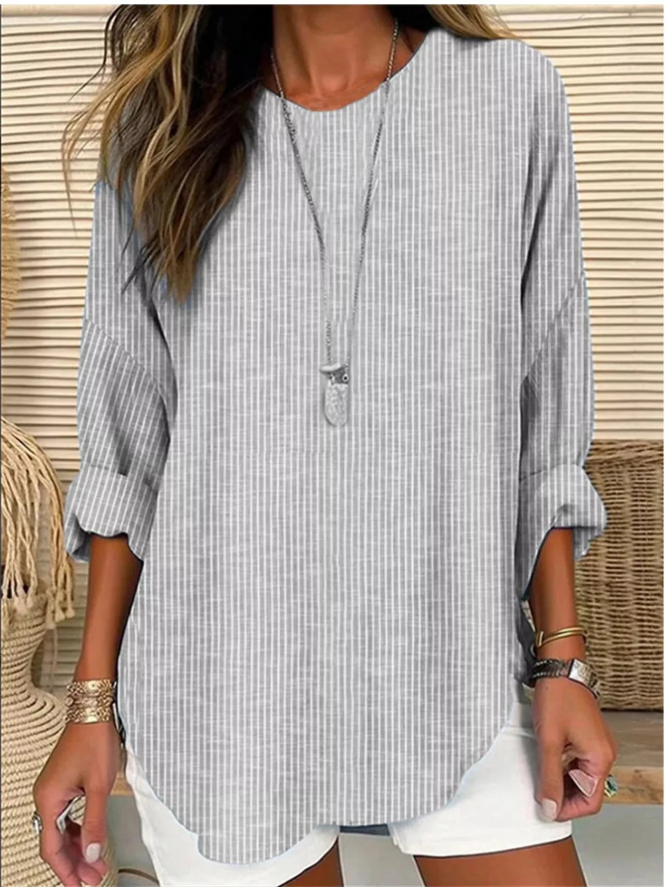 Women's casual striped long sleeve blouse
