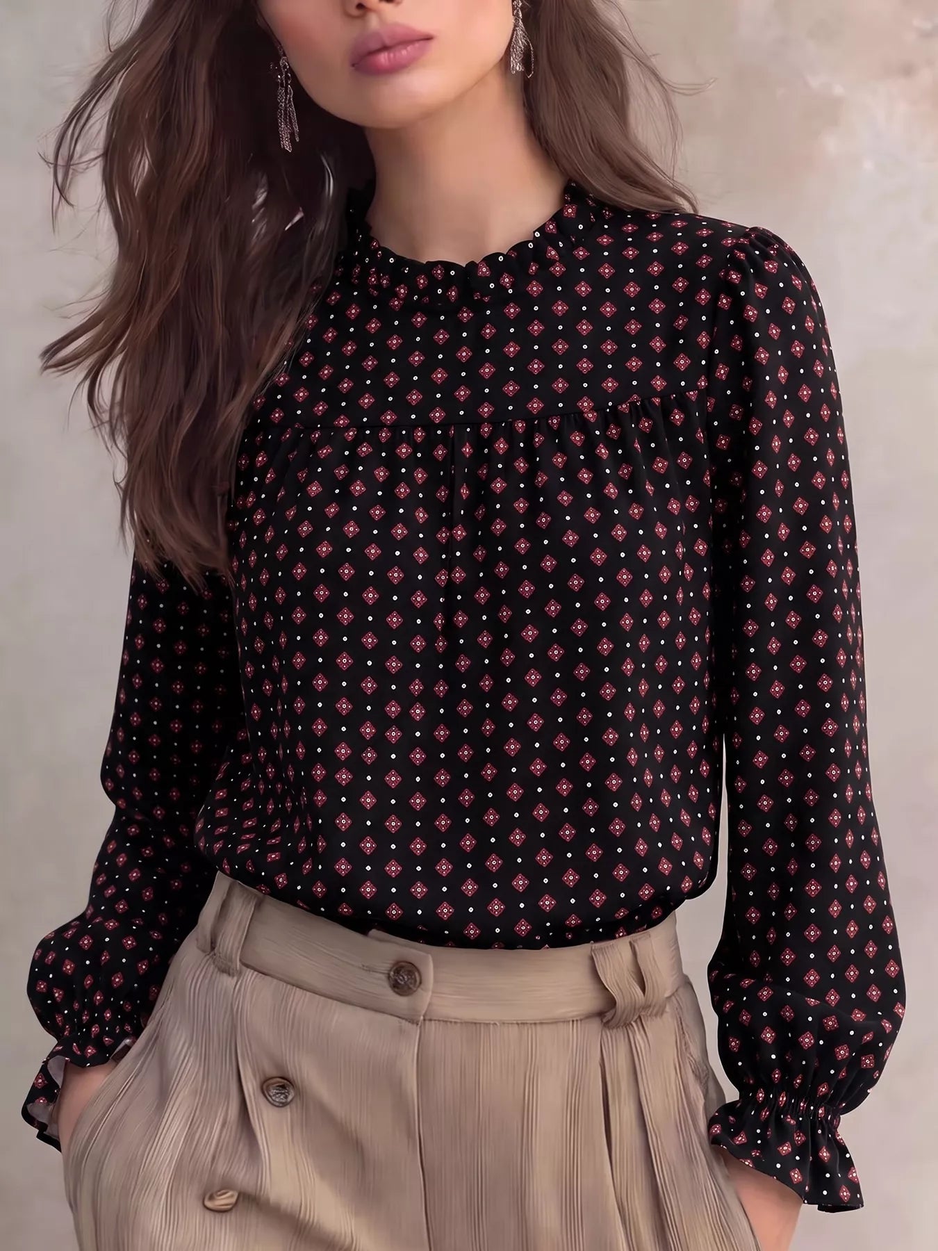 Trendsi Printed Flounce Sleeve Blouse -