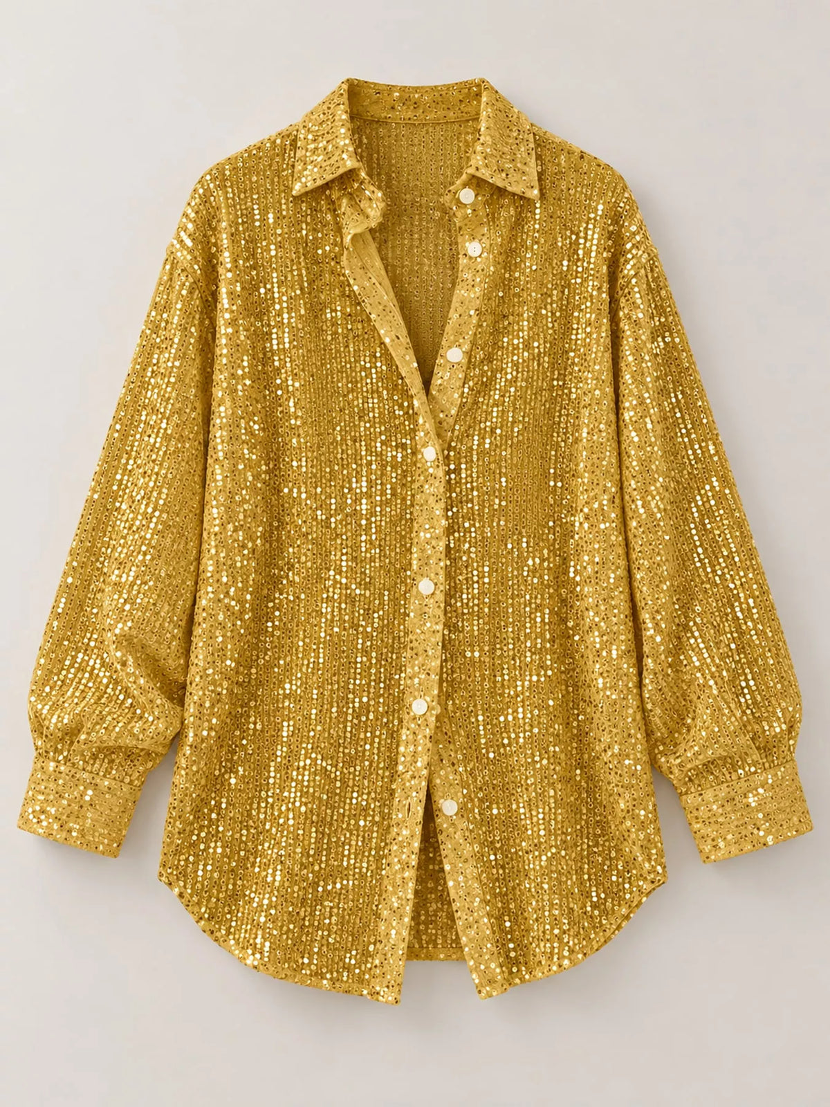 Gold sequin button up long sleeve shirt