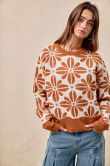 Trendsi BiBi Flower Pattern Long Sleeve Sweater -