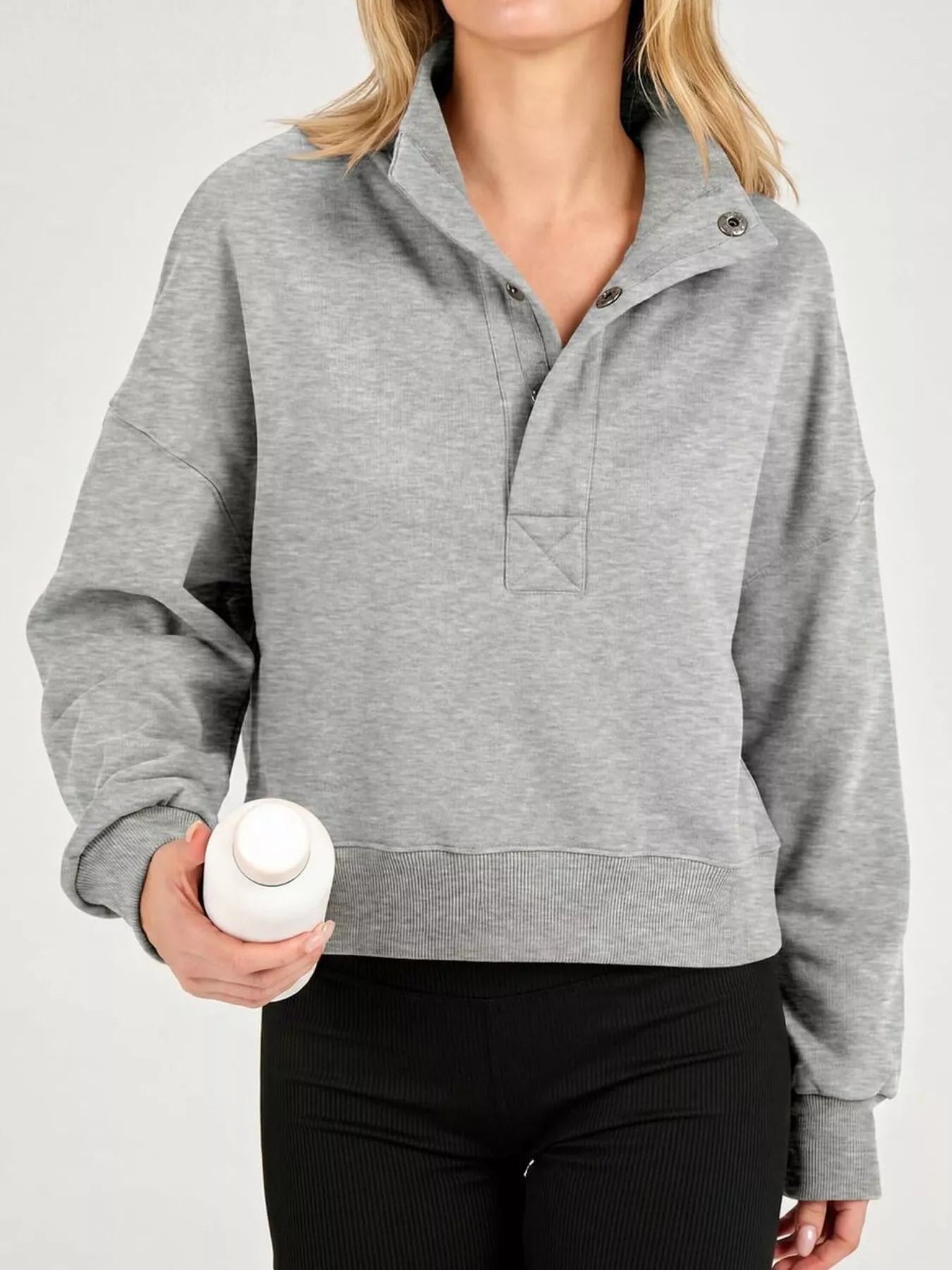 Trendsi Half Snap Dropped Shoulder Sweatshirt -