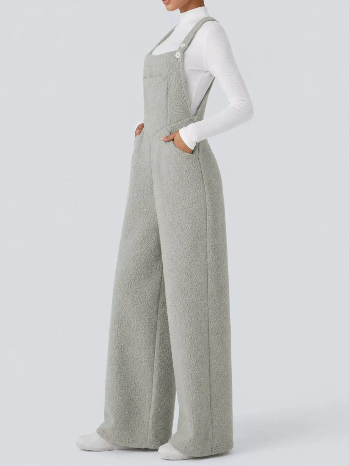 Top and overalls set, gray and white set side