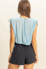 Trendsi HYFVE Bubble Hem Side Tie Detail Round Neck Sleeveless Blouse -