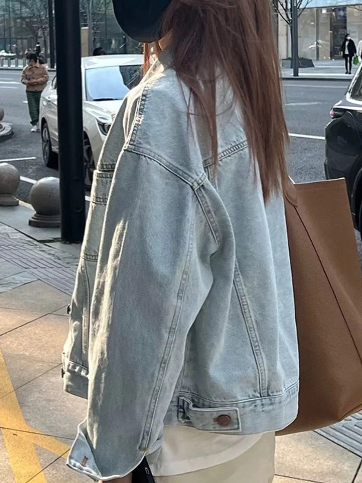 Button-Up Dropped Shoulder Denim Jacket — back view
