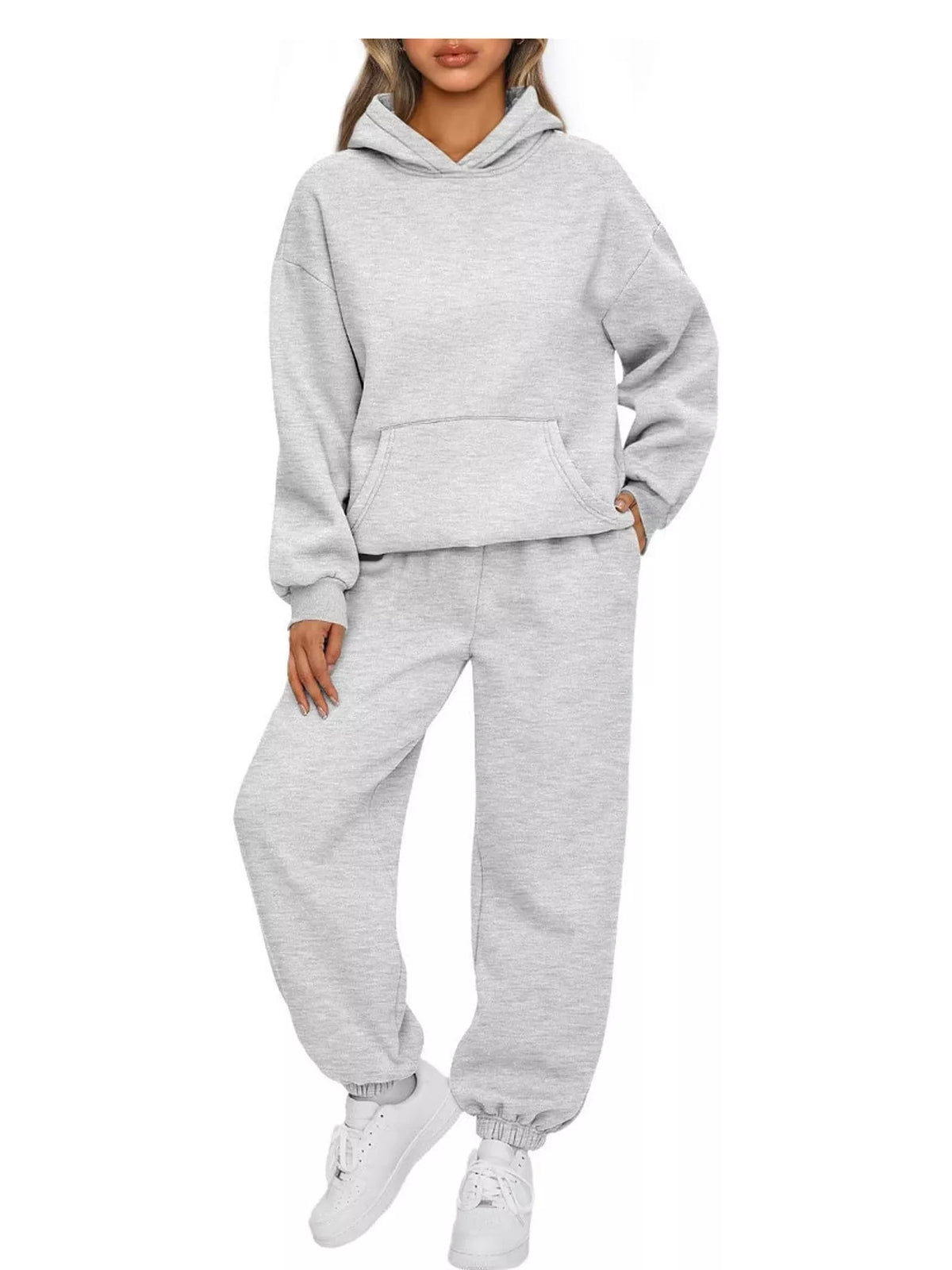 Drop Shoulder Hoodie and Jogger Sweatpants Set — front view