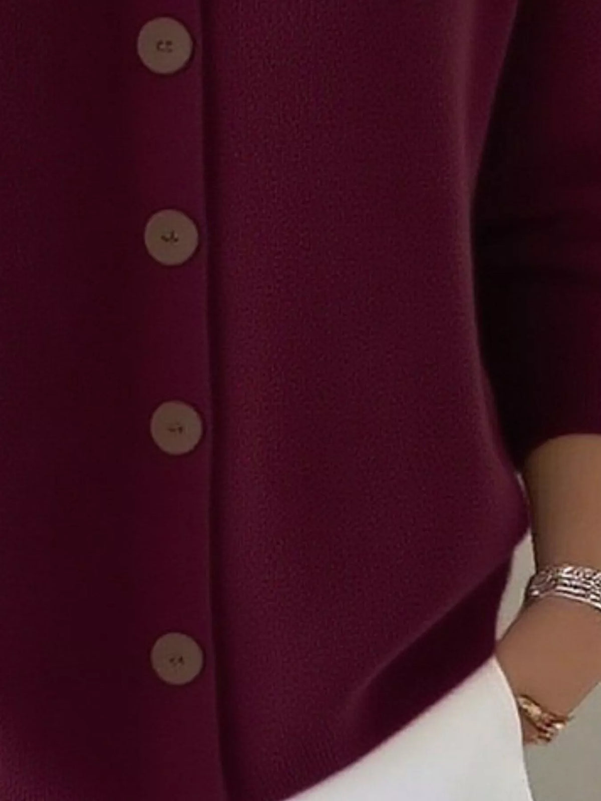 Wine Red collared button-down knit cardigan