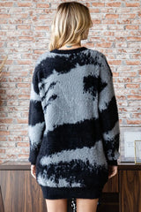 Trendsi First Love Full Size Abstract Pattern Contrast Feather Yarn Sweater -