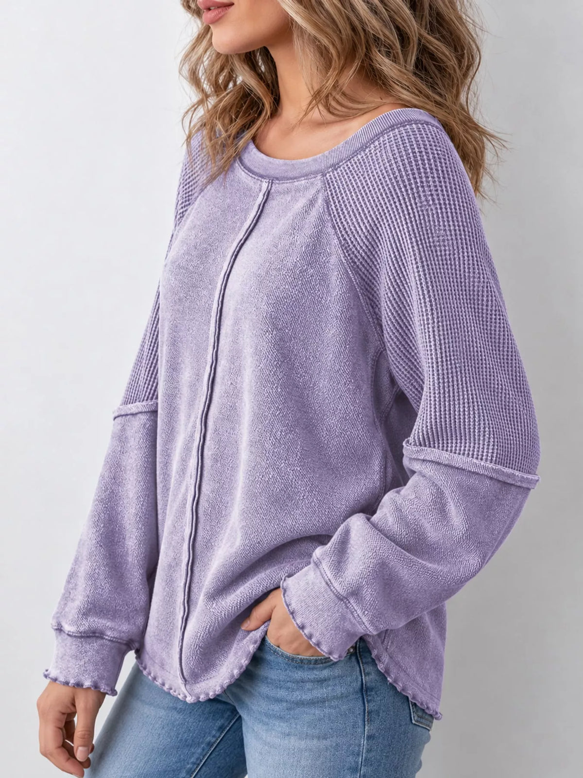 Waffle-knit sweatshirt, purple side