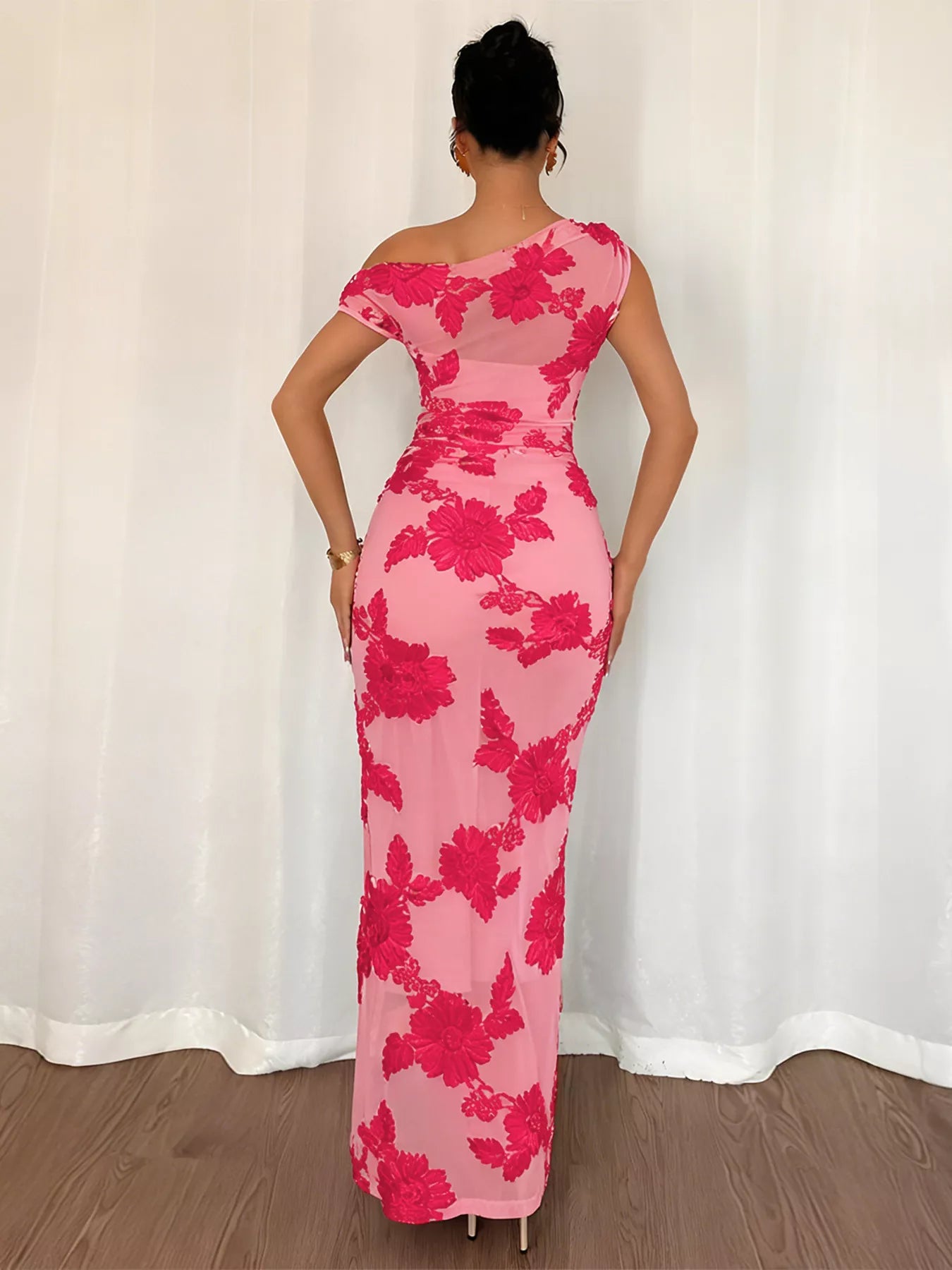 Trendsi Embroidered One Shoulder Maxi Dress -