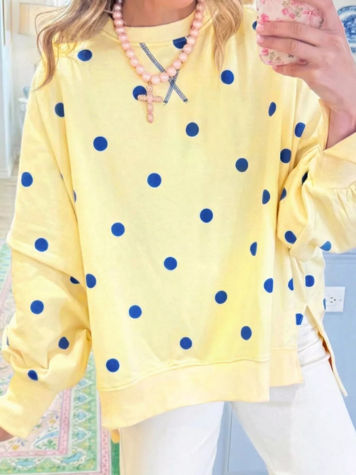 Trendsi Side Slit Polka Dot Oversized Sweatshirt -