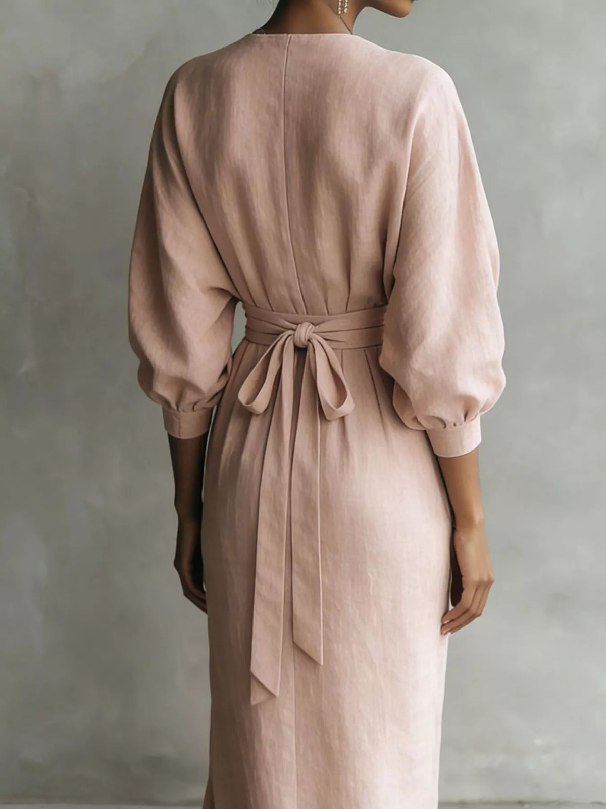 V-neck 3/4 sleeve maxi dress, back view