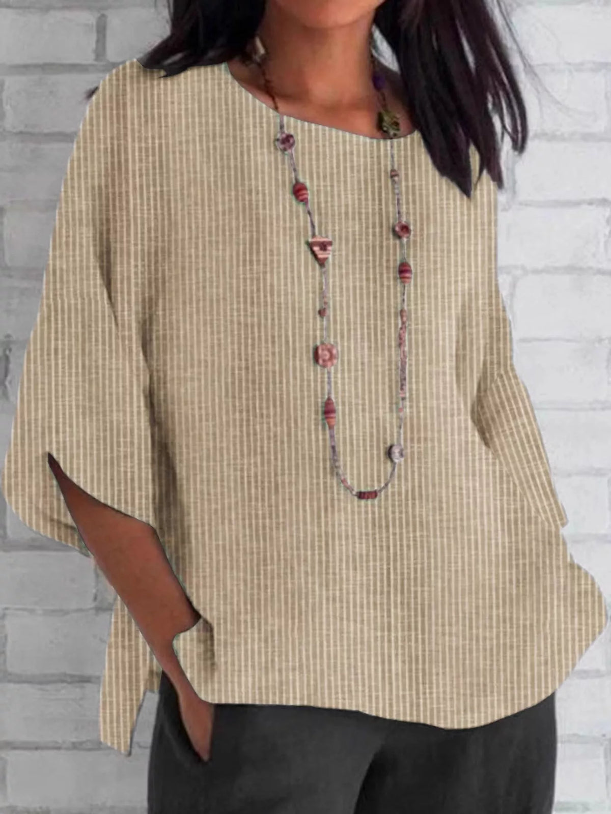 Apricot Striped Loose-Fit Blouse, front view