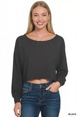 Trendsi Zenana French Terry Boatneck Crop Top -