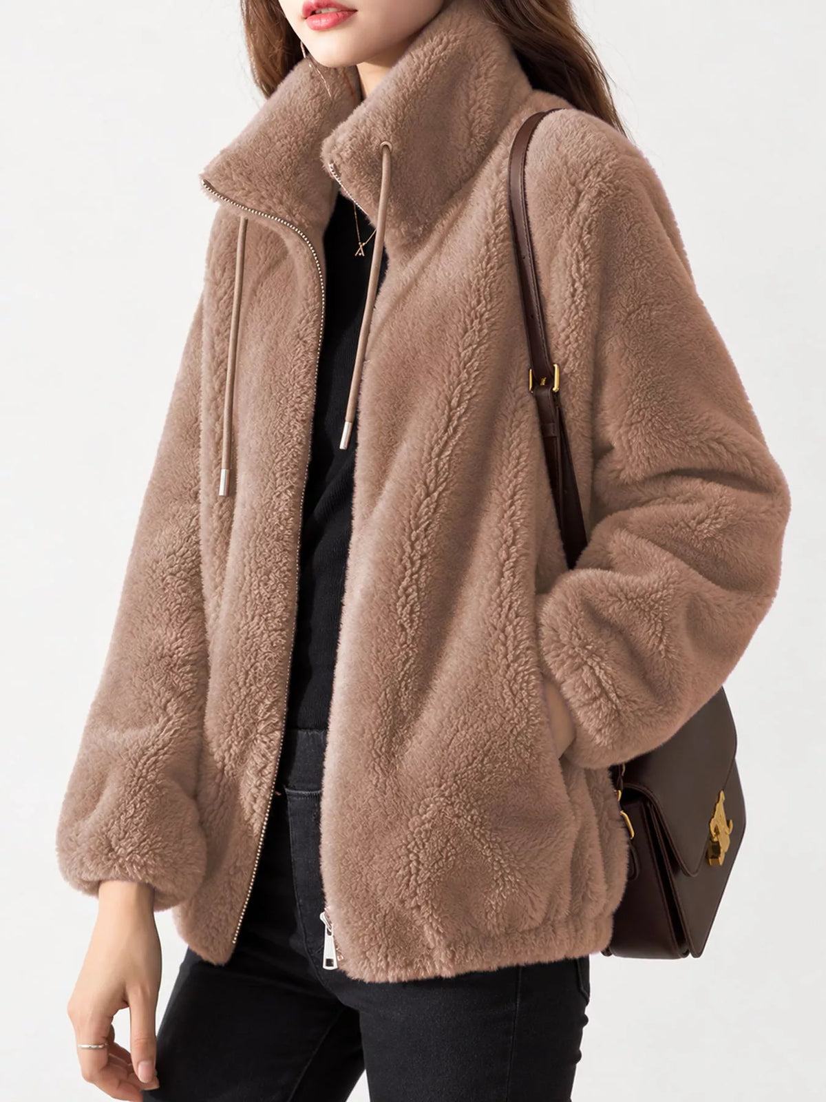 Faux-fur jacket, beige side