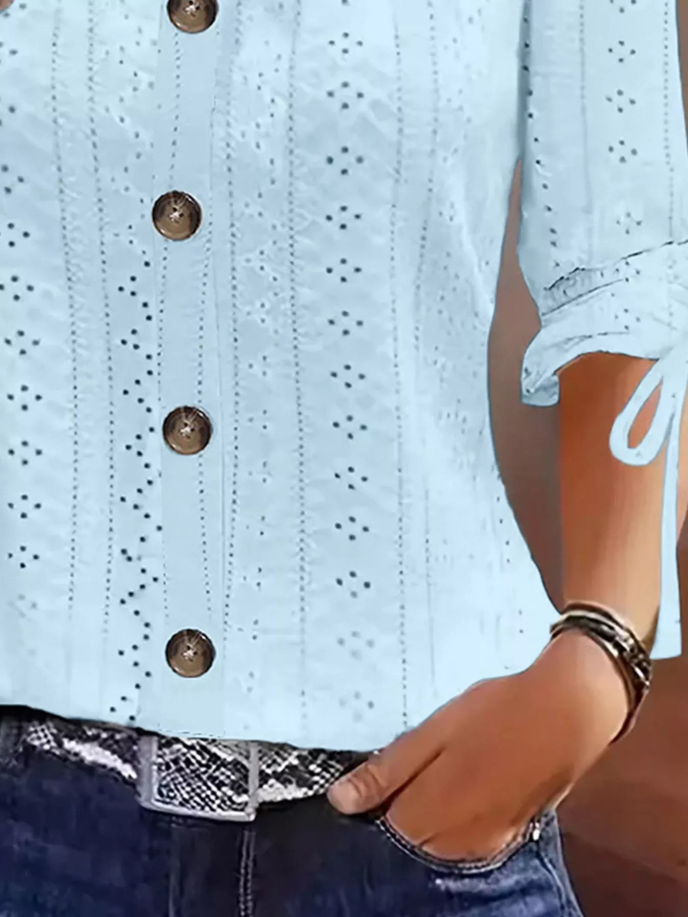 Trendsi Eyelet Tie-Sleeve Detail Top -
