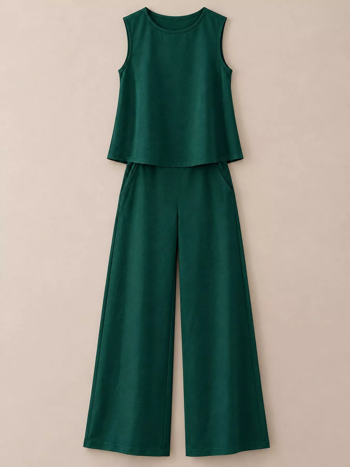Sleeveless Tank Top and Wide-Leg Pants Set — garment front