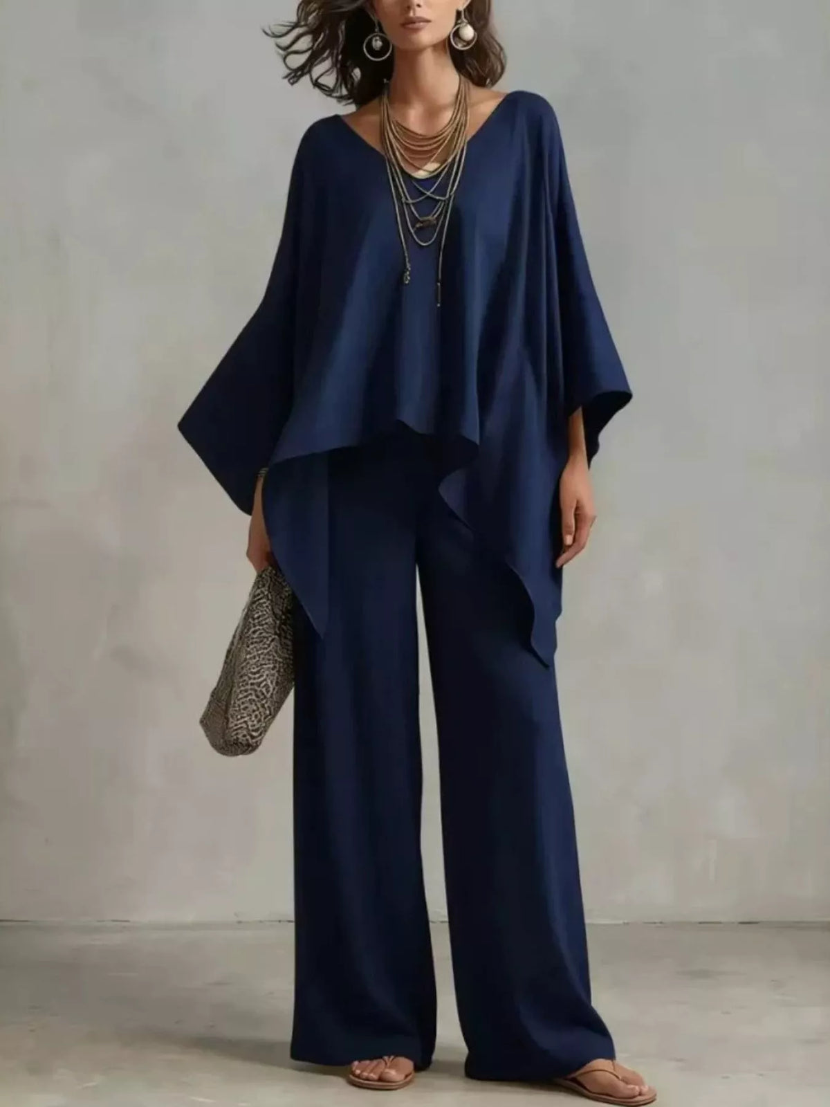 Loose-Fit V-Neck Top and Pants Set