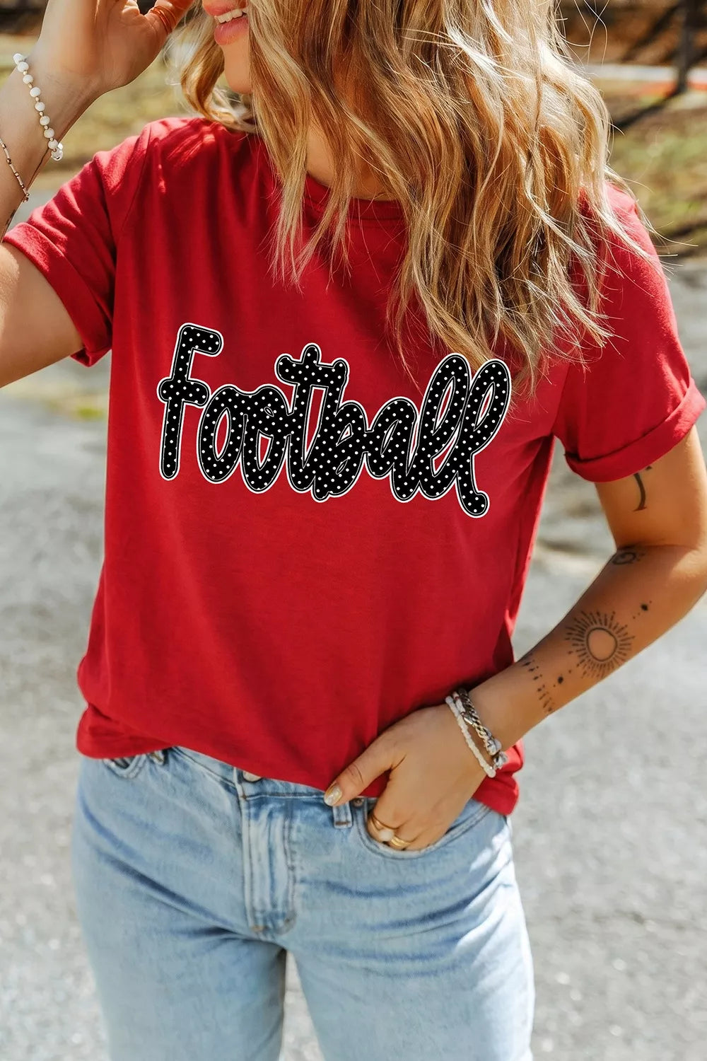 Football polka-dot letter graphic Game Day T-shirt