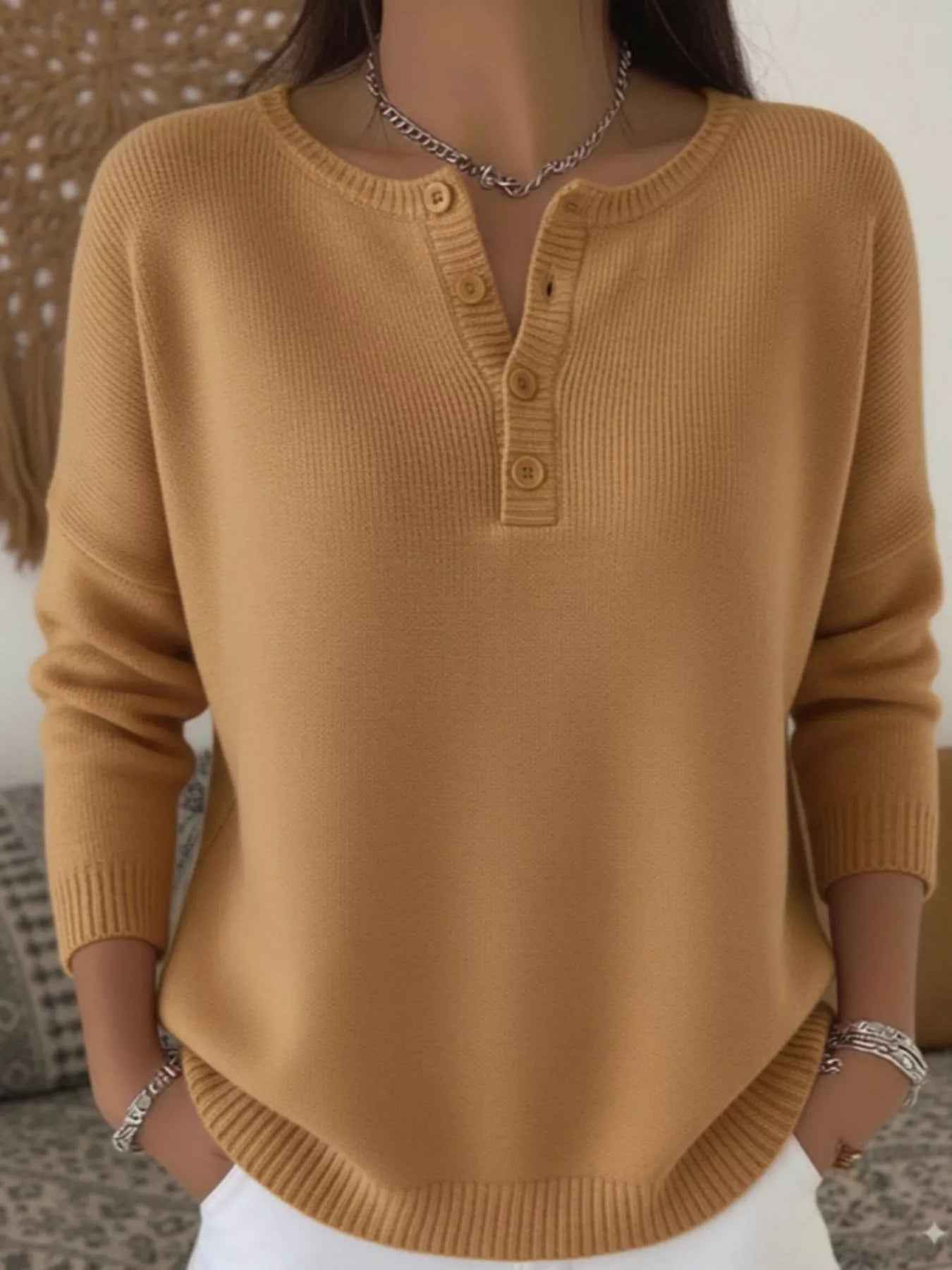Trendsi Full Size Button Detail Ribbed Knit Sweater Plus Size -