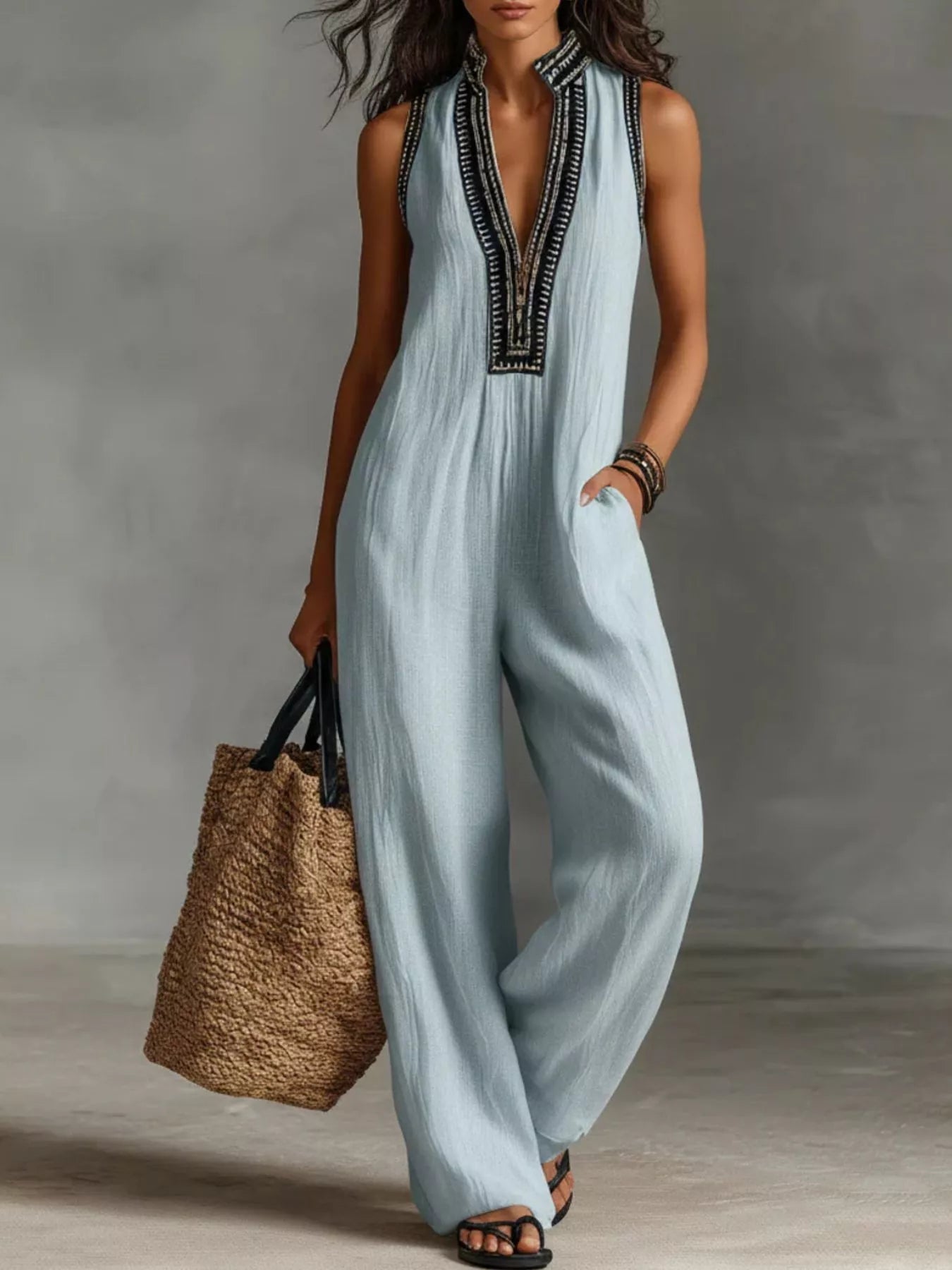 Trendsi Full Size Sleeveless Wide-Leg Jumpsuit Plus SIze -