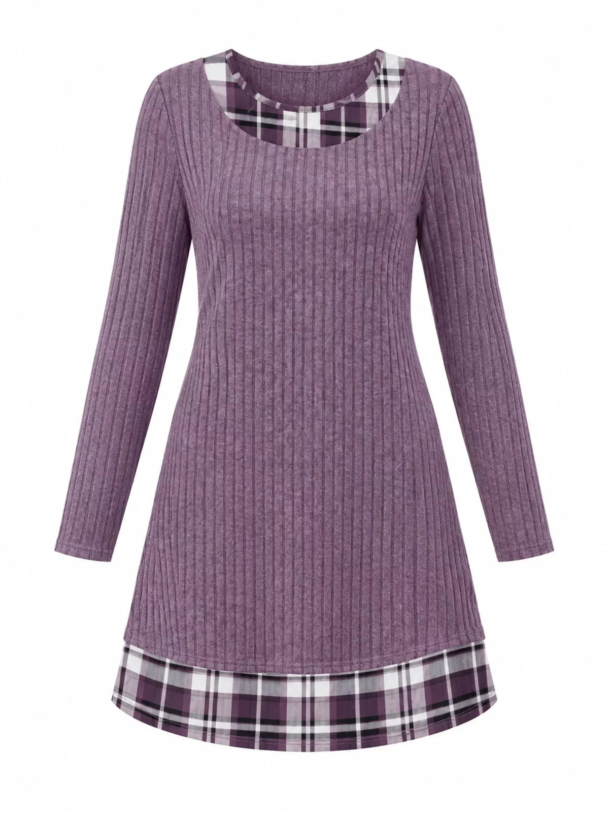 Round neck long sleeve mini dress, product view