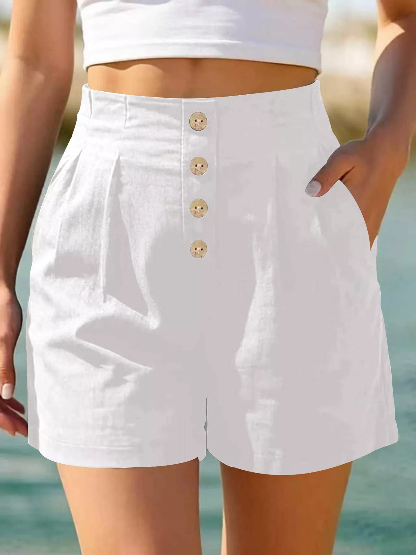 Trendsi Button Fly High Waist Shorts -