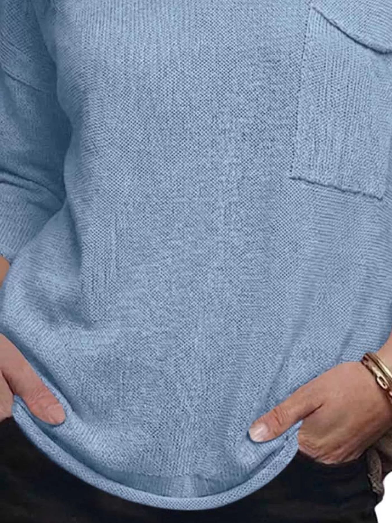 Trendsi V-Neck Chest Pocket Knit Top -