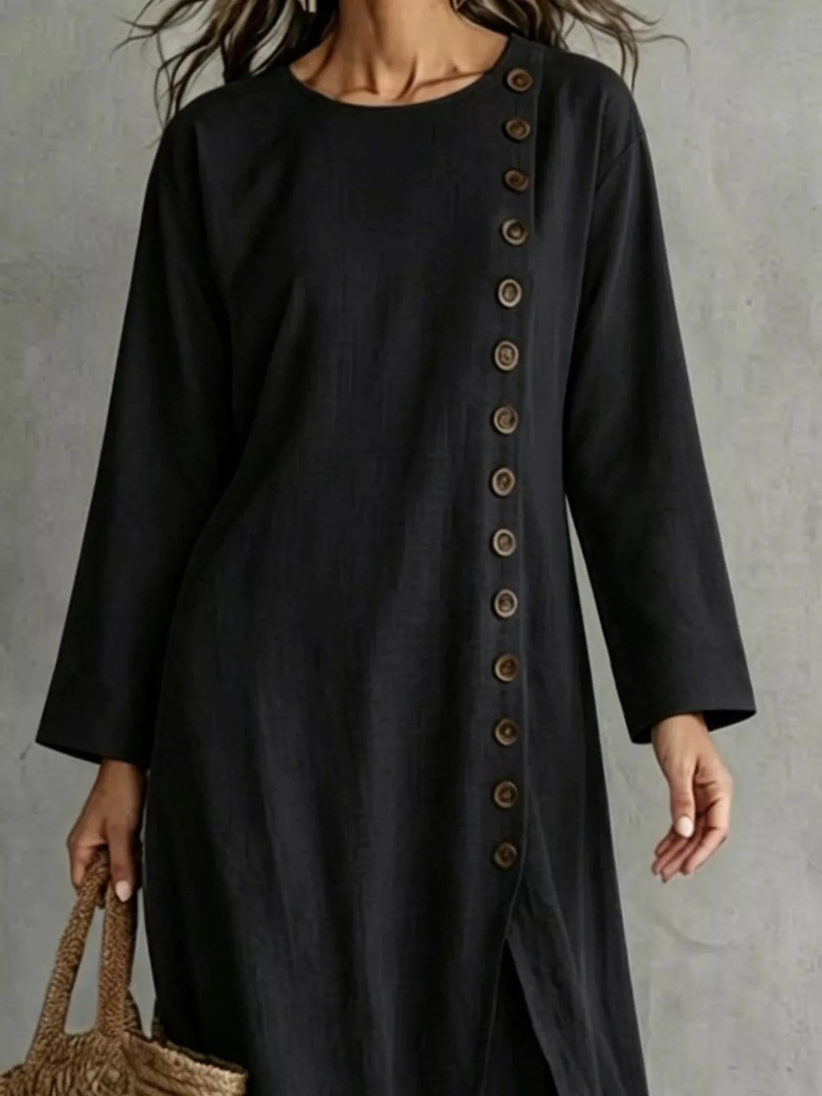 Black longline top and pants set, button detail