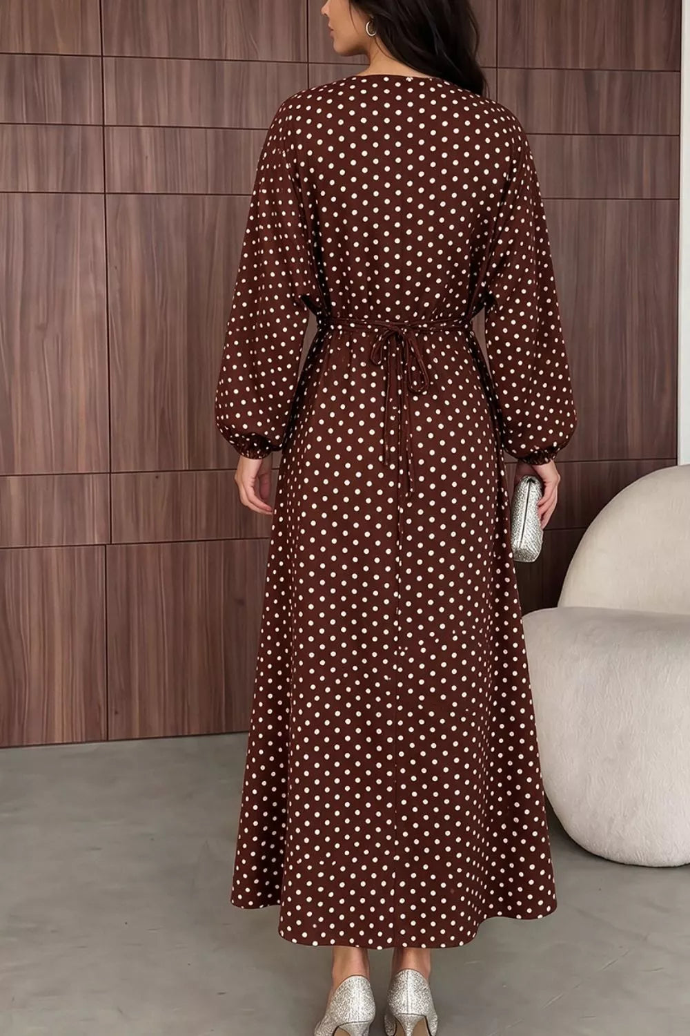 Polka dot long sleeve maxi dress