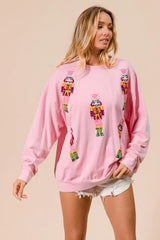 Trendsi BiBi Sequin Nutcrackers Embroidery Christmas Sweatshirt -
