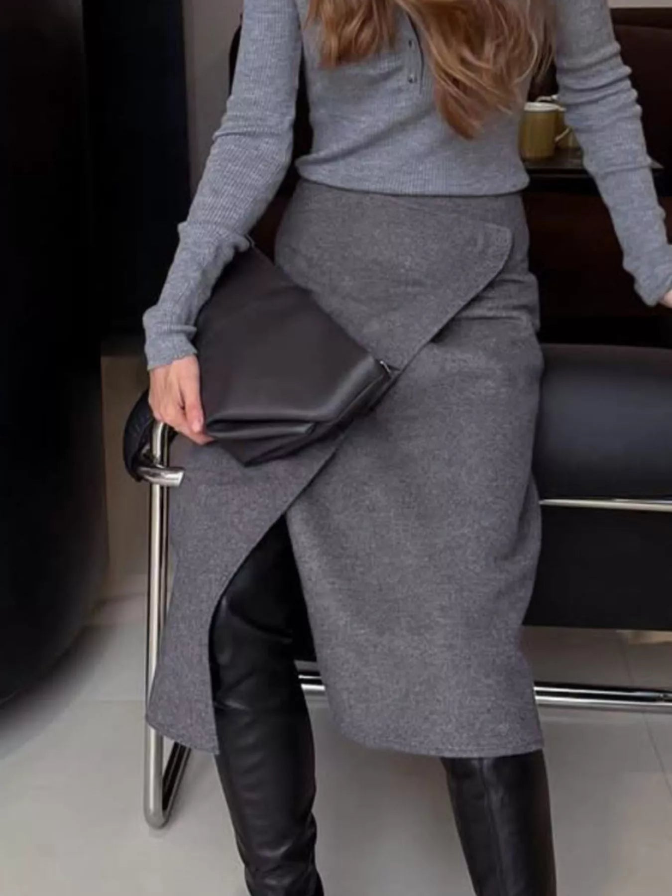 Trendsi High-Waisted Wrap Midi Skirt -