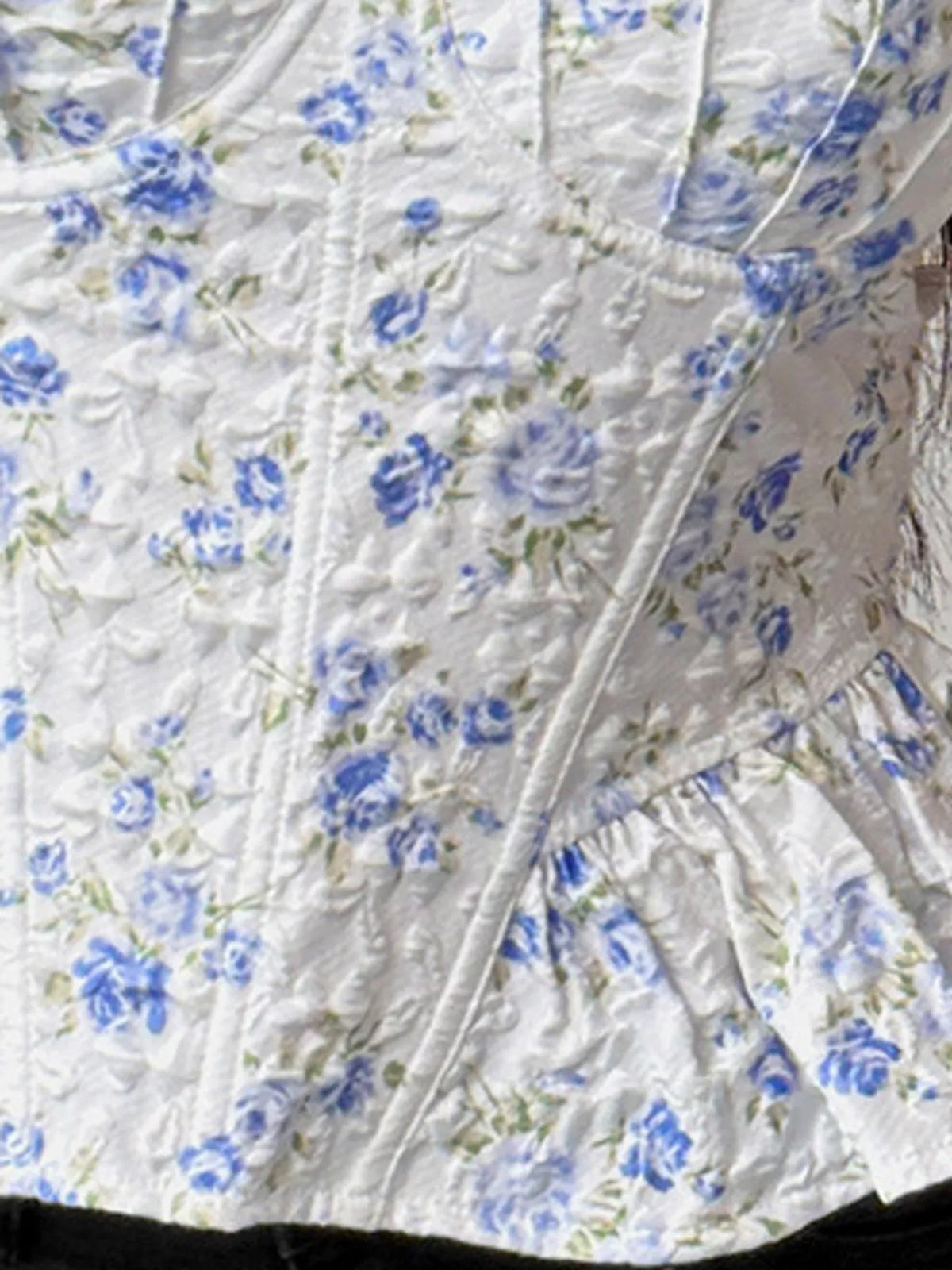 Blue lace up back floral print cami, detail view