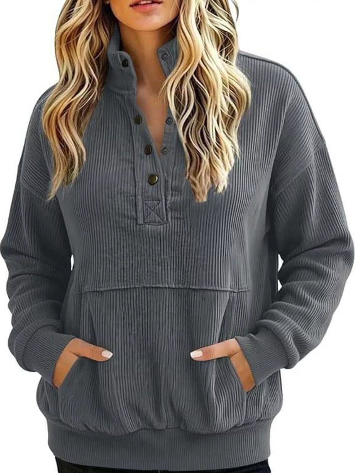 Quarter-snap sweatshirt, gray front